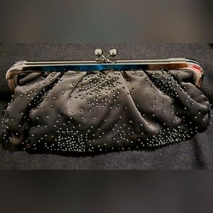 Express Vintage Black Beaded Kisslock Clutch Purse EUC 10"×5"